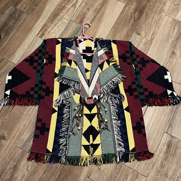 Native American Indian Wrapper Aztec Southwestern Womens Sweater Multicolor NWOT - Picture 5 of 9